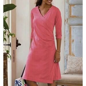Soft Surroundings Wear Anywhere Dress Stretch Knit Pink Faux Wrap V-neck XL